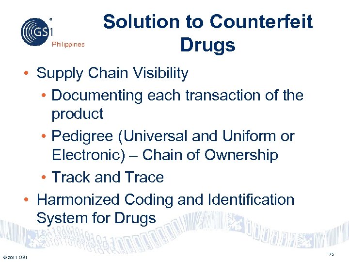 Philippines Solution to Counterfeit Drugs • Supply Chain Visibility • Documenting each transaction of