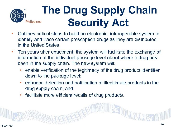 Philippines The Drug Supply Chain Security Act • Outlines critical steps to build an