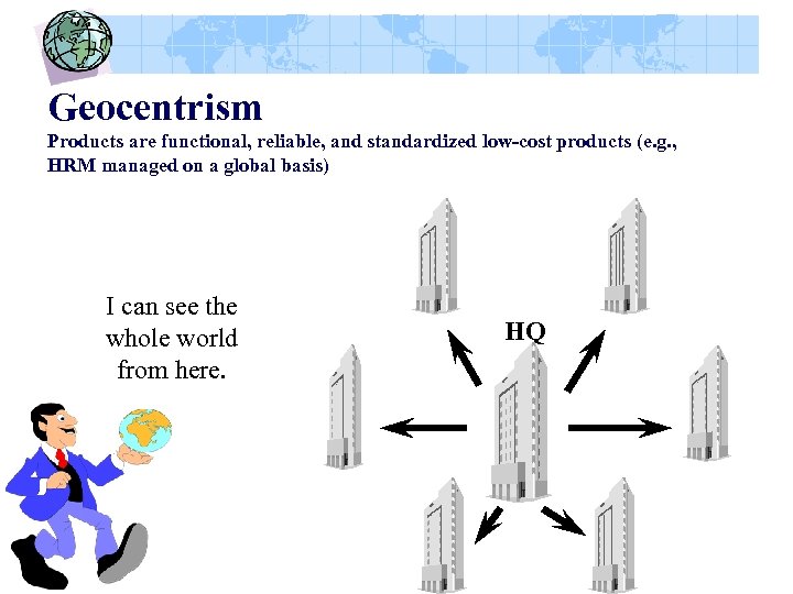 Geocentrism Products are functional, reliable, and standardized low-cost products (e. g. , HRM managed