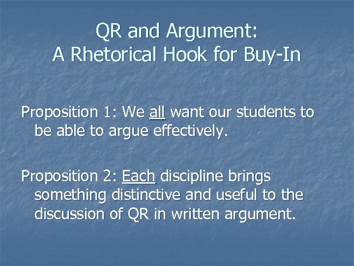 QR and Argument: A Rhetorical Hook for Buy-In Proposition 1: We all want our