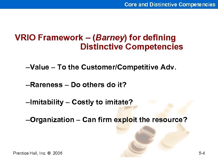 Core and Distinctive Competencies VRIO Framework – (Barney) for defining Distinctive Competencies –Value –