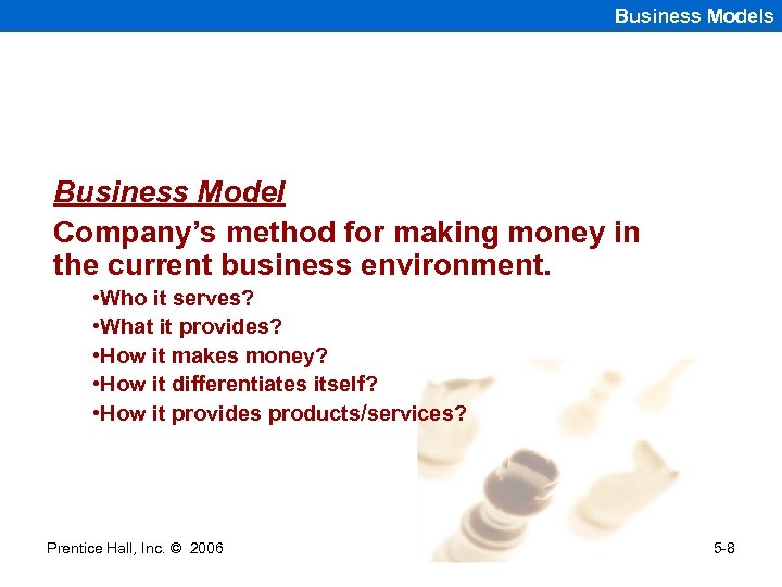 Business Models Business Model Company’s method for making money in the current business environment.