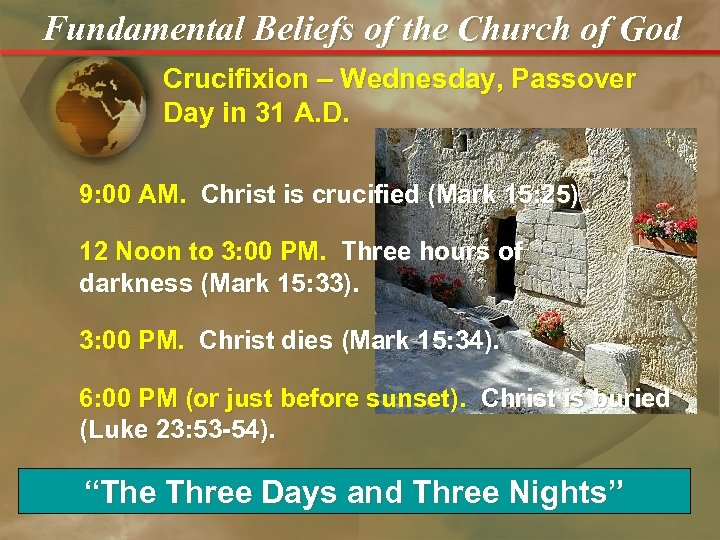 Fundamental Beliefs of the Church of God Crucifixion – Wednesday, Passover Day in 31