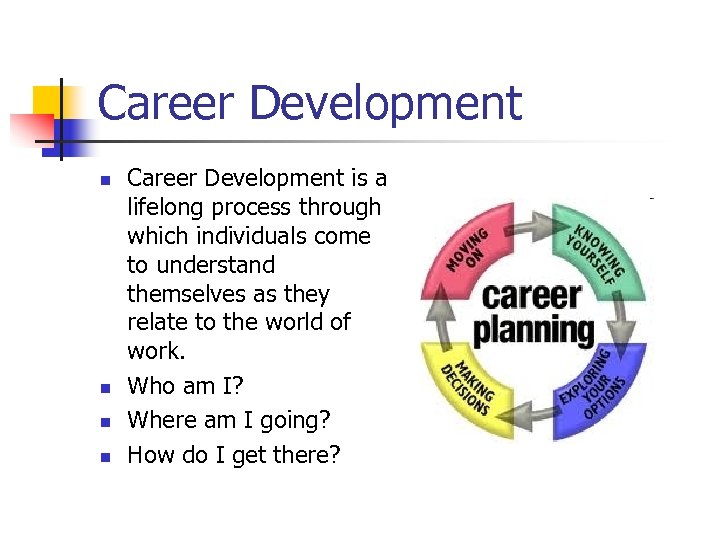 Career Development n n Career Development is a lifelong process through which individuals come