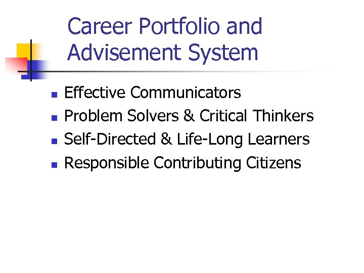 Career Portfolio and Advisement System n n Effective Communicators Problem Solvers & Critical Thinkers