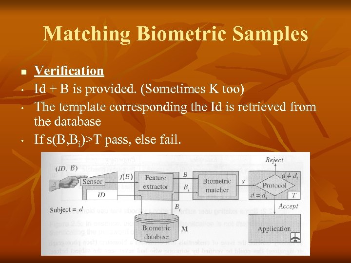 Matching Biometric Samples n • • • Verification Id + B is provided. (Sometimes