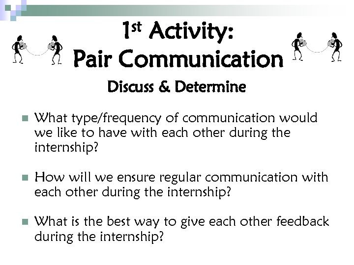 1 st Activity: Pair Communication Discuss & Determine n What type/frequency of communication would