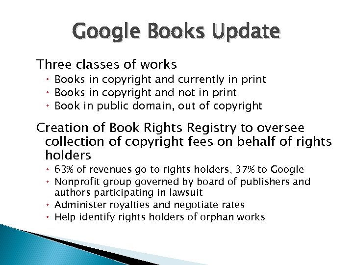 Google Books Update Three classes of works Books in copyright and currently in print