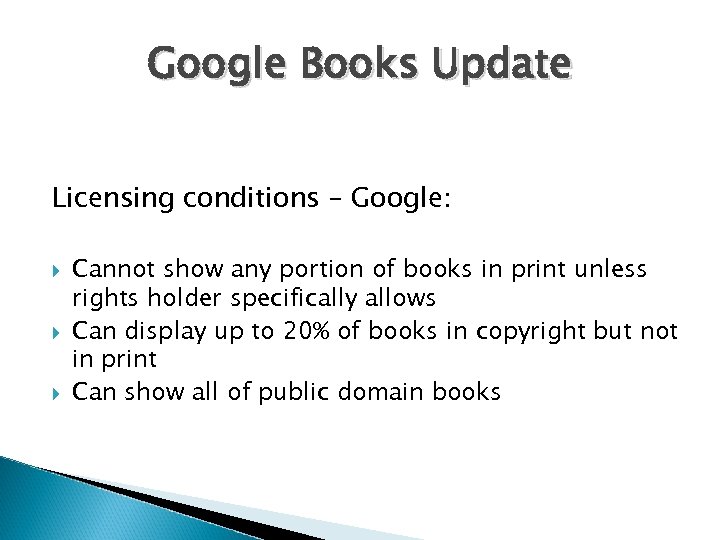 Google Books Update Licensing conditions – Google: Cannot show any portion of books in