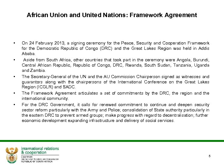 African Union and United Nations: Framework Agreement • • • On 24 February 2013,