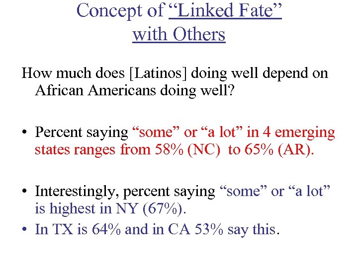 Concept of “Linked Fate” with Others How much does [Latinos] doing well depend on