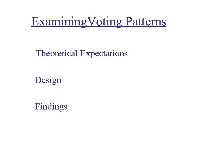 Examining. Voting Patterns Theoretical Expectations Design Findings 