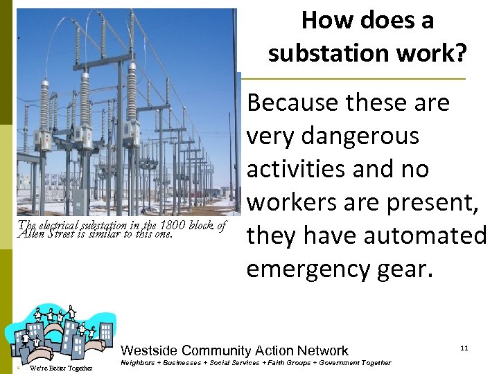 How does a substation work? . The electrical substation in the 1800 block of