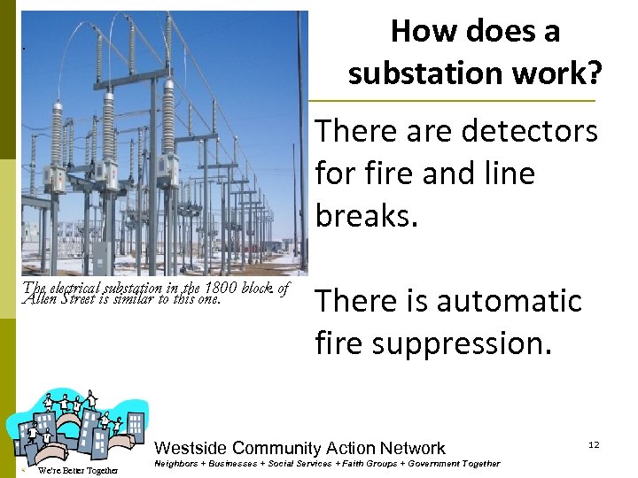 How does a substation work? . There are detectors for fire and line breaks.