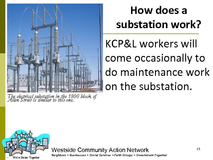 How does a substation work? . The electrical substation in the 1800 block of