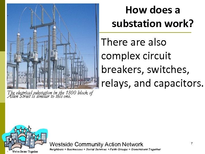 How does a substation work? . The electrical substation in the 1800 block of