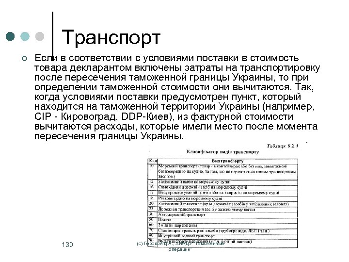 Транспорт ¢ Если в соответствии с условиями поставки в стоимость товара декларантом включены затраты