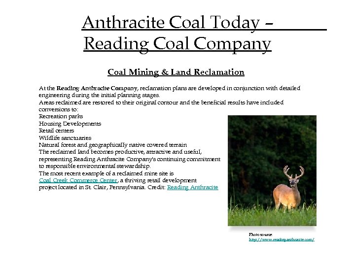 Anthracite Coal Today – Reading Coal Company Coal Mining & Land Reclamation At the