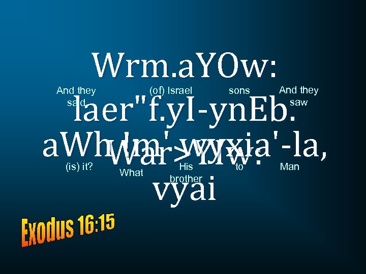 Wrm. a. YOw: laer"f. y. I-yn. Eb. a. Wh !m' wyxia'-la, War>YIw: vyai And