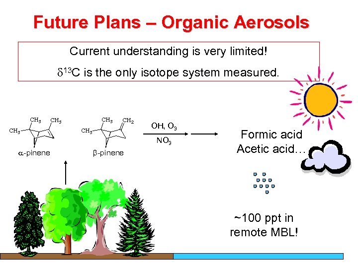 Future Plans – Organic Aerosols Current understanding is very limited! 13 C is the