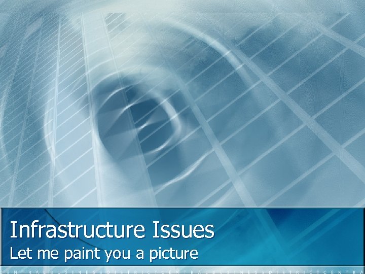 Infrastructure Issues Let me paint you a picture 