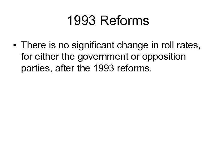 1993 Reforms • There is no significant change in roll rates, for either the