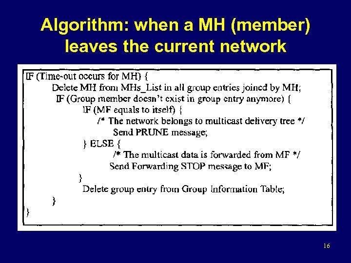Algorithm: when a MH (member) leaves the current network 16 