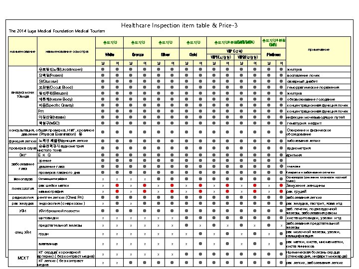 Healthcare Inspection item table & Price-3 The 2014 Luga Medical Foundation Medical Tourism 송도지안