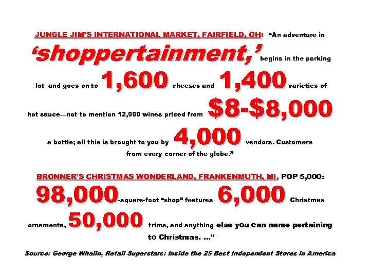 JUNGLE JIM’S INTERNATIONAL MARKET, FAIRFIELD, OH: “An adventure in ‘shoppertainment, ’ 1, 600 1,