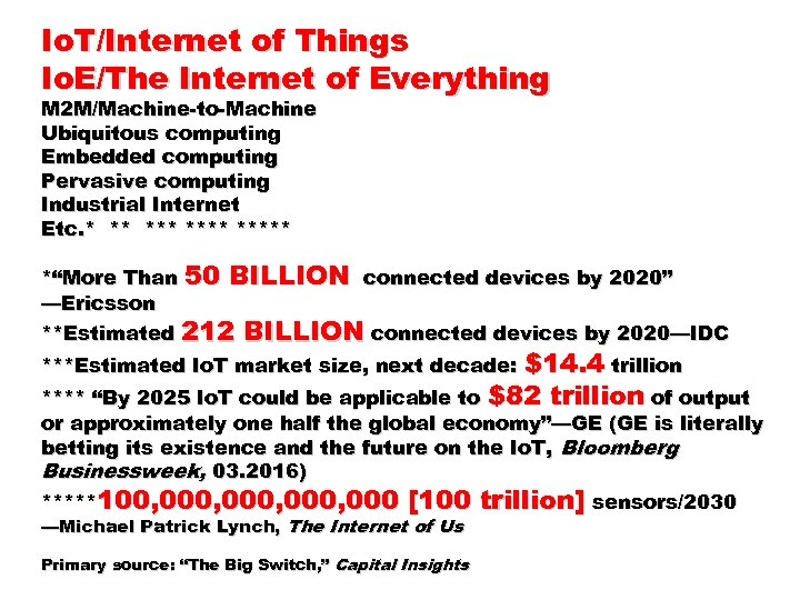 Io. T/Internet of Things Io. E/The Internet of Everything M 2 M/Machine-to-Machine Ubiquitous computing