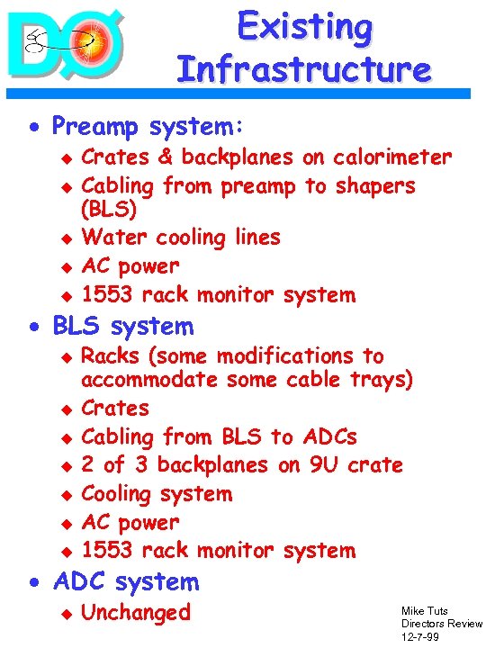 Existing Infrastructure · Preamp system: u u u Crates & backplanes on calorimeter Cabling