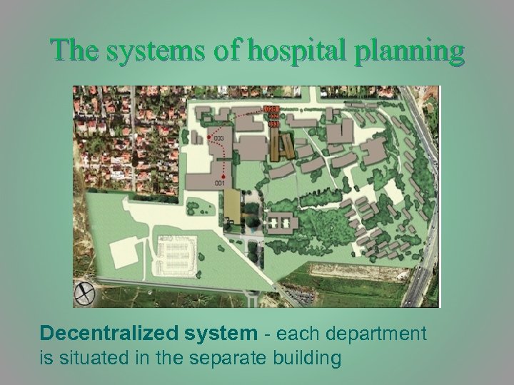 The systems of hospital planning Decentralized system each department is situated in the separate