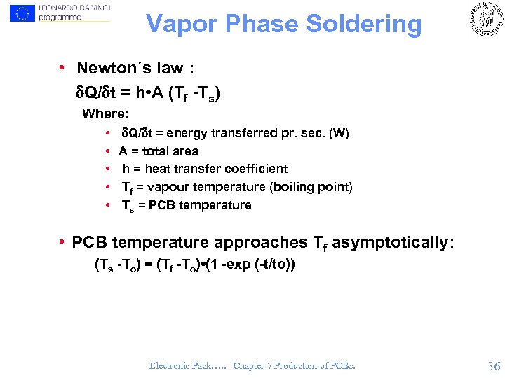 Vapor Phase Soldering • Newton´s law : d. Q/dt = h • A (Tf