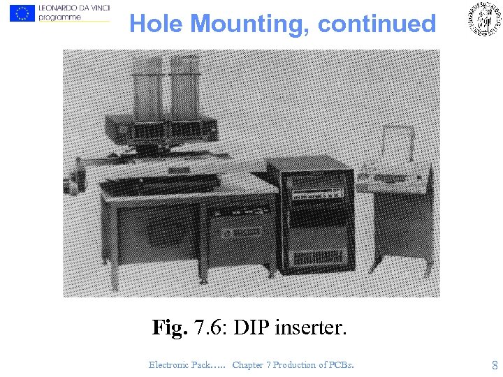 Hole Mounting, continued Fig. 7. 6: DIP inserter. Electronic Pack…. . Chapter 7 Production