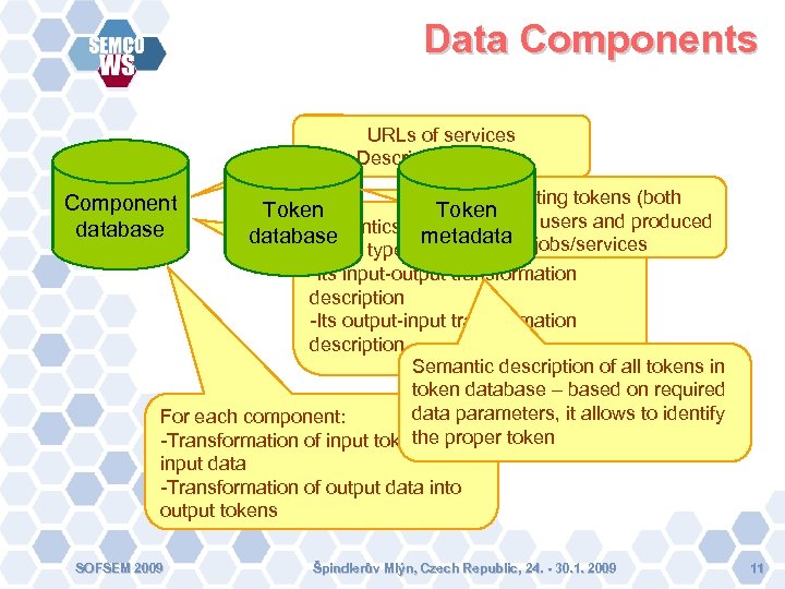 Data Components URLs of services Descriptions of jobs Component database All existing tokens (both