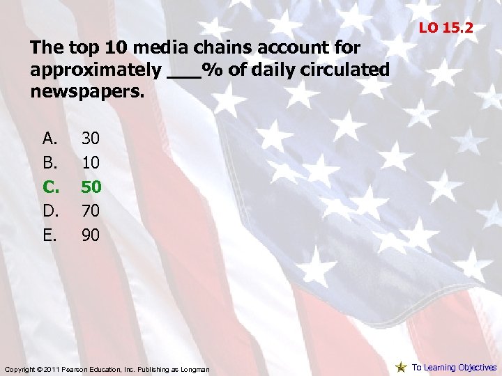 The top 10 media chains account for approximately ___% of daily circulated newspapers. A.
