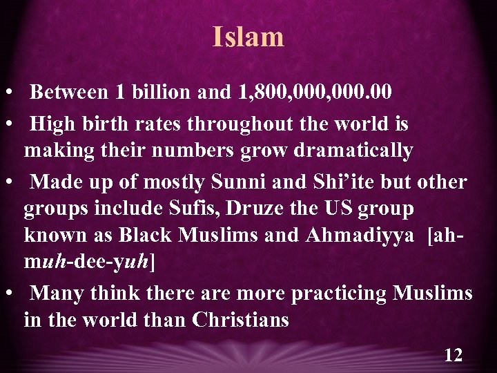 Islam • Between 1 billion and 1, 800, 000. 00 • High birth rates