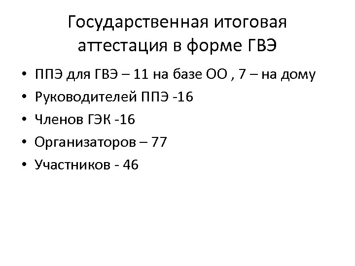 Государственная итоговая аттестация в форме ГВЭ • • • ППЭ для ГВЭ – 11