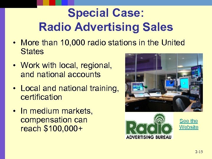 Special Case: Radio Advertising Sales • More than 10, 000 radio stations in the