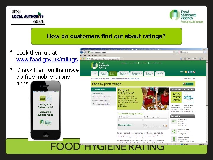 How do customers find out about ratings? • Look them up at www. food.