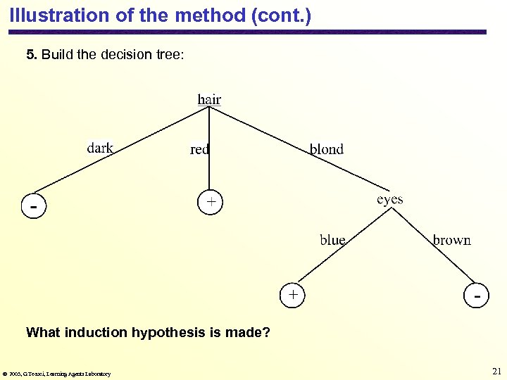 Illustration of the method (cont. ) 5. Build the decision tree: What induction hypothesis