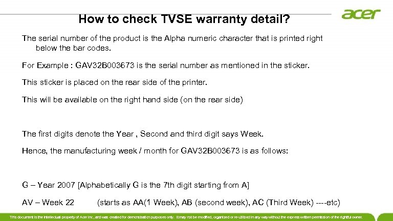 How to check TVSE warranty detail? The serial number of the product is the