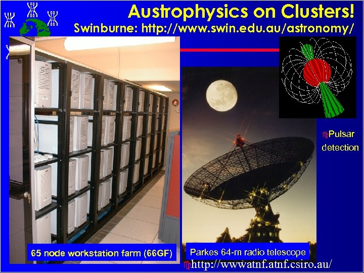 Austrophysics on Clusters! Swinburne: http: //www. swin. edu. au/astronomy/ c. Pulsar detection 65 node