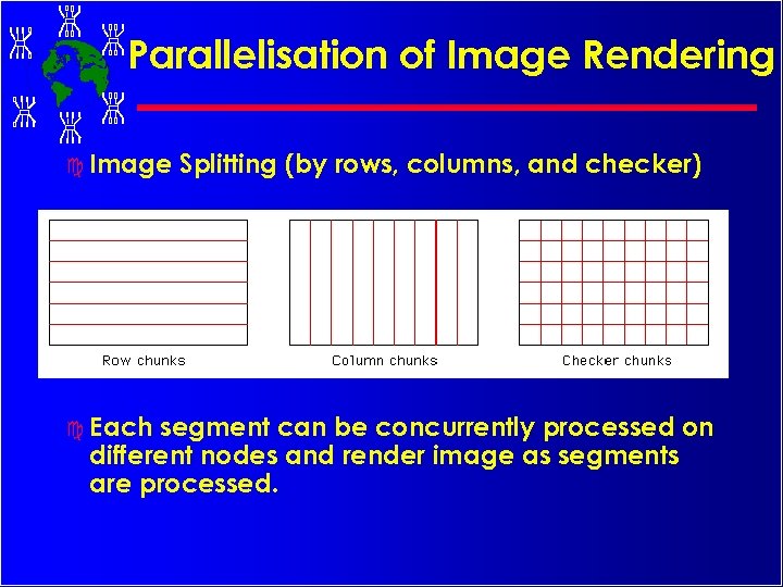 Parallelisation of Image Rendering c Image c Each Splitting (by rows, columns, and checker)