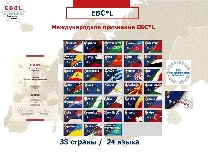 EBC*L Международное признание EBC*L 33 страны / 24 языка 