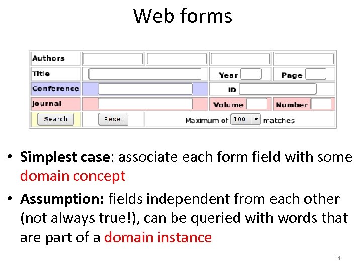 Web forms • Simplest case: associate each form field with some domain concept •