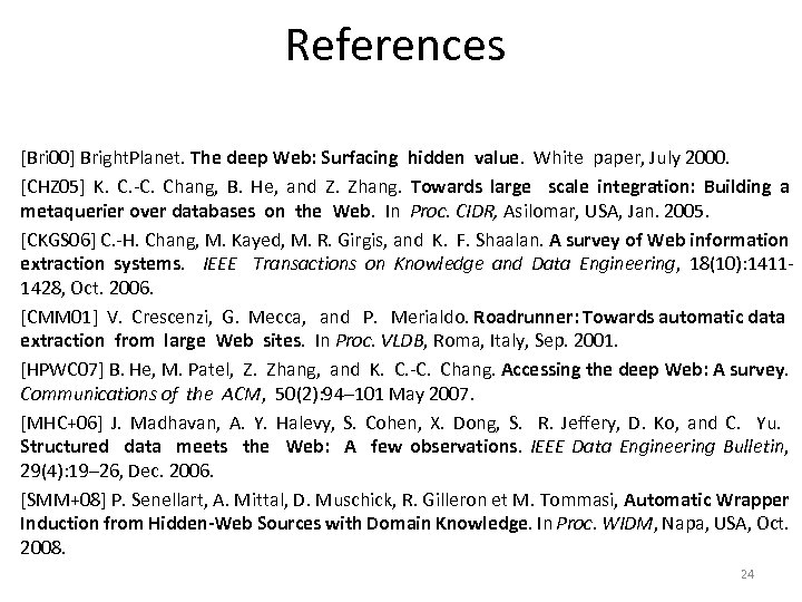 References [Bri 00] Bright. Planet. The deep Web: Surfacing hidden value. White paper, July
