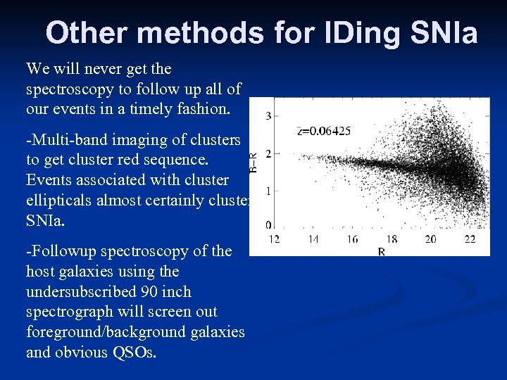 Other methods for IDing SNIa We will never get the spectroscopy to follow up