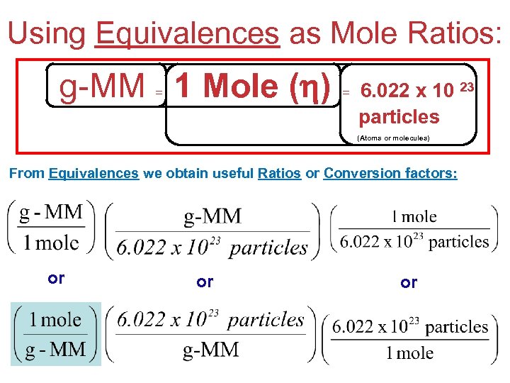 Using Equivalences as Mole Ratios: g-MM 1 Mole ( ) = Na. Cl =