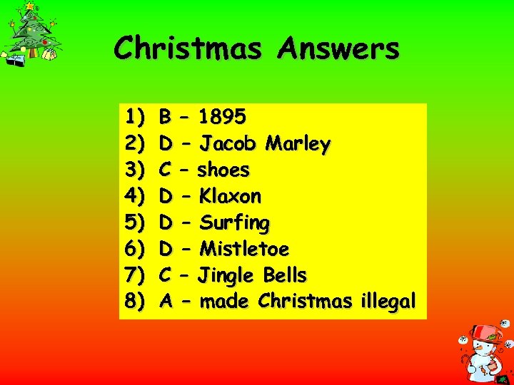 Christmas Answers 1) 2) 3) 4) 5) 6) 7) 8) B – 1895 D